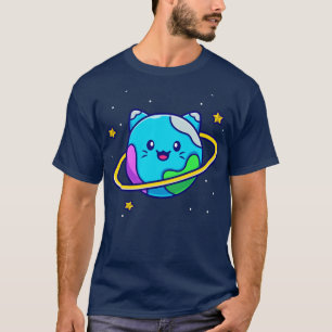 Cute Cat Planet Cartoon T-Shirt