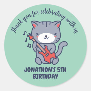 Cute Cat Play Guitar Kids Birthday Party Classic Round Sticker