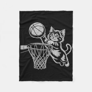 Cute Cat Playing Basketball Men Women Kids Funny C Fleece Blanket