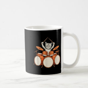 Cute Cat Playing Drums Funny Drummer Kit Cartoon Coffee Mug