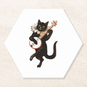 Cute Cat playing guitar Musical shirts Paper Coaster