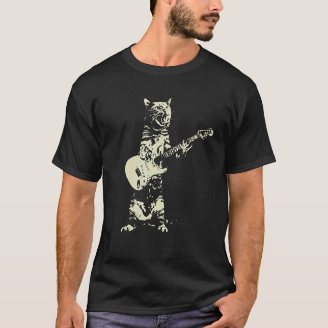 Cute Cat Playing Guitar T-Shirt (Front)