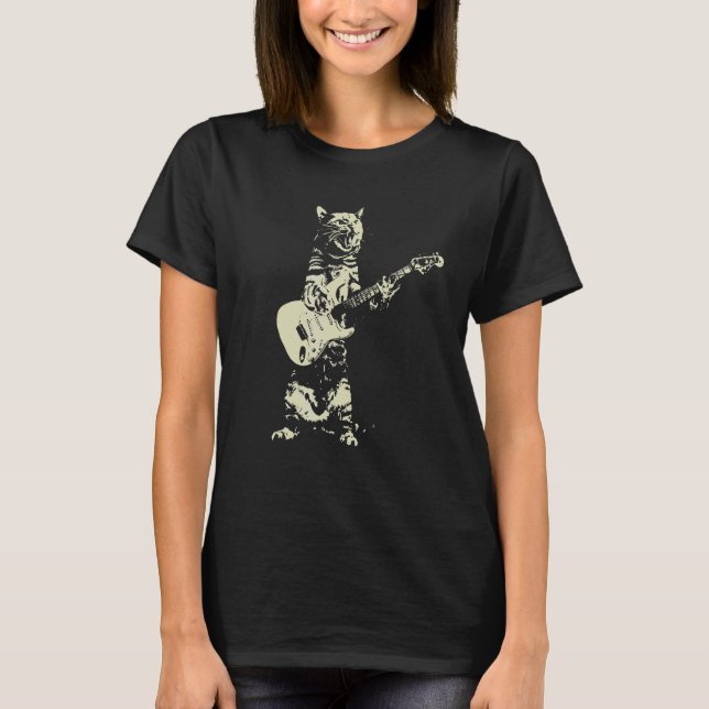Cute Cat Playing Guitar T-Shirt (Front)