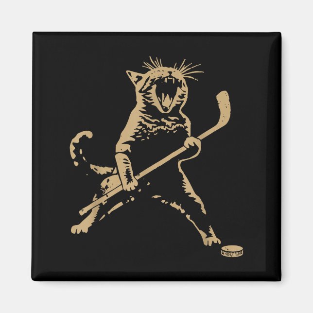 Cute Cat Playing Ice Hockey Lover Player Funny  Magnet (Front)