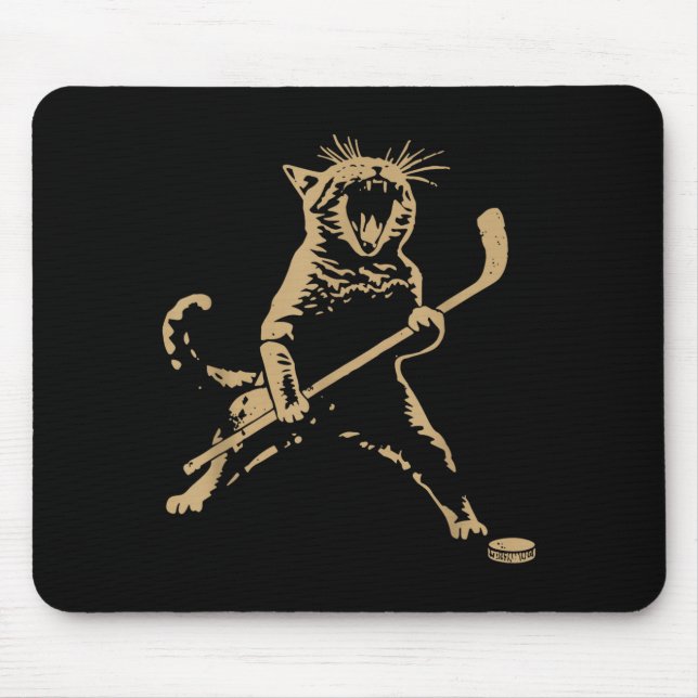 Cute Cat Playing Ice Hockey Lover Player Funny  Mouse Mat (Front)
