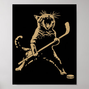 Cute Cat Playing Ice Hockey Lover Player Funny Poster