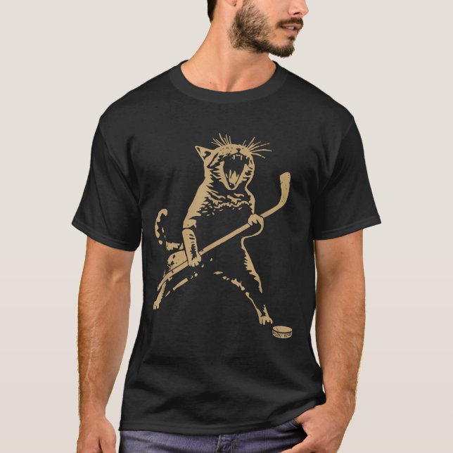 Cute Cat Playing Ice Hockey Lover Player Funny  T-Shirt (Front)