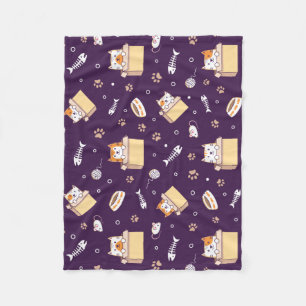 Cute Cat Playing In Box Pattern Fleece Blanket