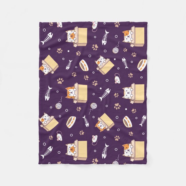 Cute Cat Playing In Box Pattern Fleece Blanket (Front)