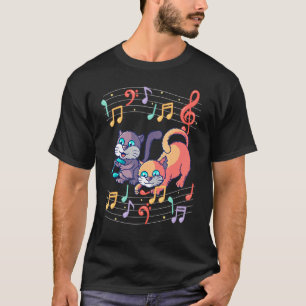 Cute Cat Playing Music Note Clef Musician Art Pian T-Shirt