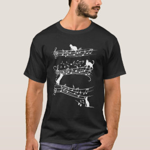 Cute Cat Playing On Musical Notes Music  Piano Mus T-Shirt