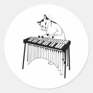Cute Cat Playing Percussion Musical Xylophone Classic Round Sticker