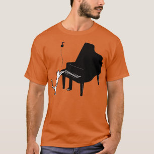 Cute Cat Playing Piano Funny Musician Art T-Shirt