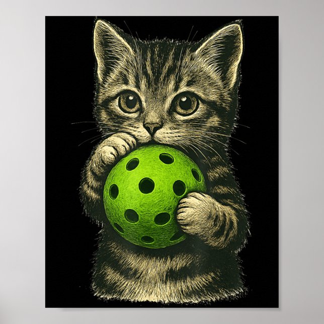 Cute cat playing pickleball kitten lovers poster (Front)