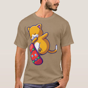 Cute Cat Playing Skateboard Cartoon T-Shirt