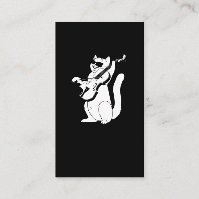 Cute Cat playing Violin String Instrument Musician Business Card (Front)