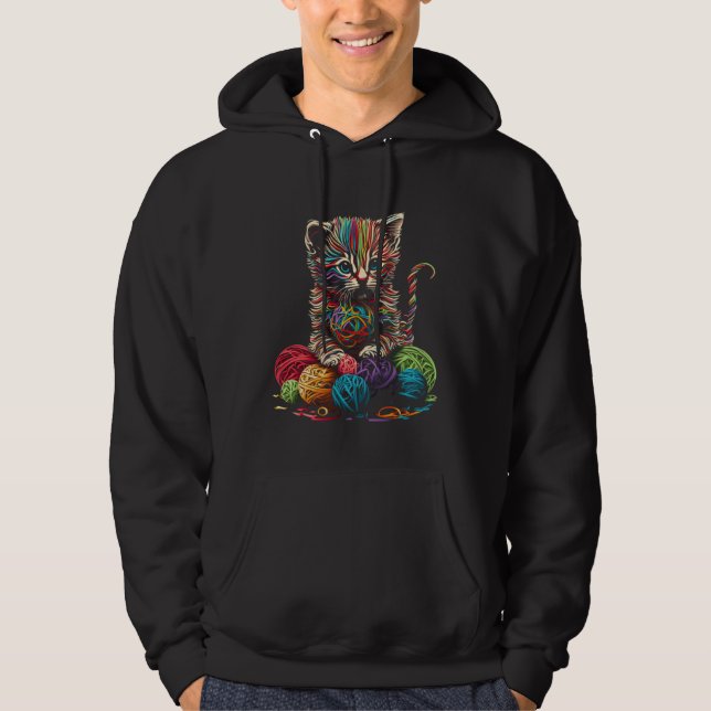 cute Cat playing with wool Beautiful Line adorable Hoodie (Front)