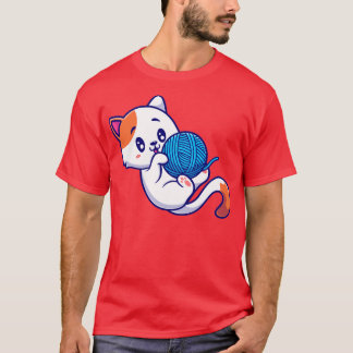 Cute Cat Playing Yarn Ball Cartoon2 T-Shirt