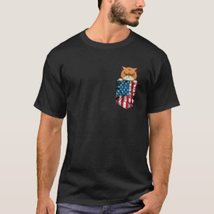 Cute Cat Pocket 4th of July American Flag  Patriot T-Shirt