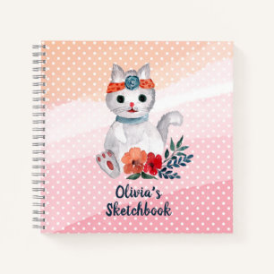 Cute Cat Polka Dot Personalised Sketchbook  Notebook