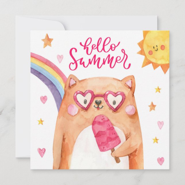 Cute Cat Popsicle Summer Greeting Card (Front)