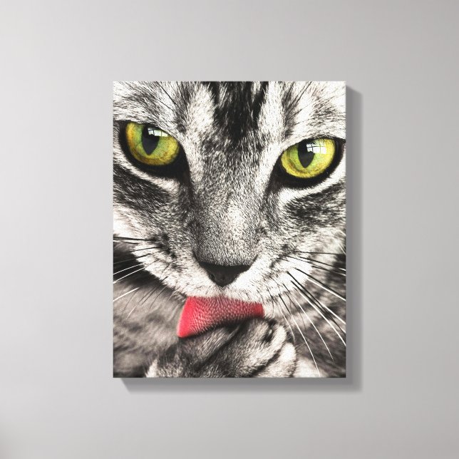 Cute Cat Portrait. Personalise Canvas Print (Front)