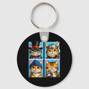 Cute Cat Portrait Pop Art Cats Cute Colour Block Key Ring