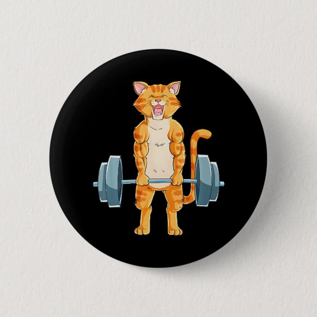 Cute Cat Powerlifting Weightlifting Deadlifting 6 Cm Round Badge (Front)