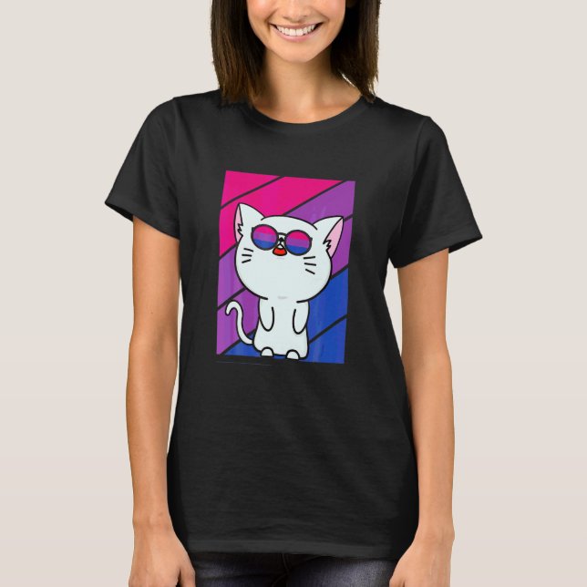 Cute Cat Pride Bisexual Flag LGBQ Proud Ally Pride T-Shirt (Front)