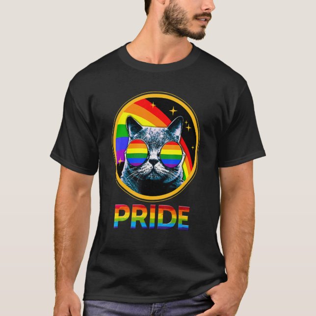 Cute Cat Pride Rainbow LGBTQ LGBT Gay Lesbian Prid T-Shirt (Front)