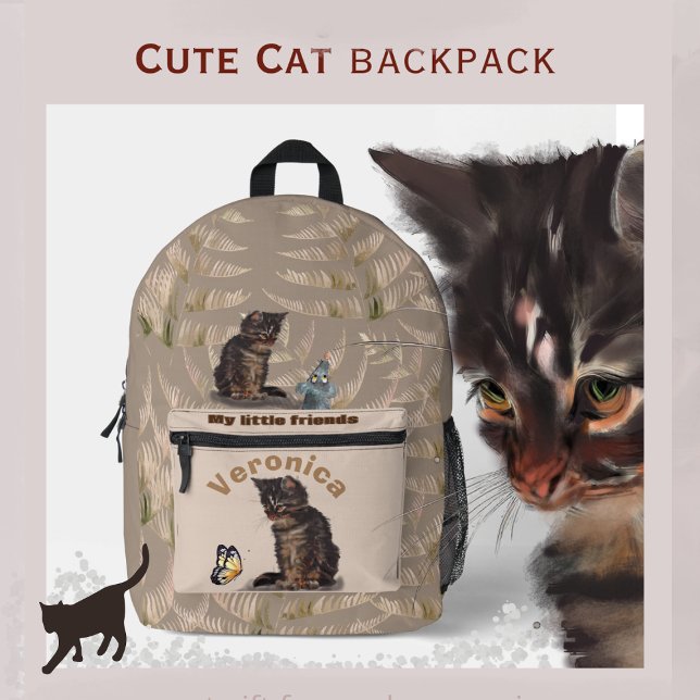 Cute Cat Printed Backpack (Creator Uploaded)