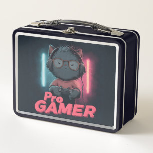 Cute Cat "Pro Gamer" with Headphones Metal Lunch Box