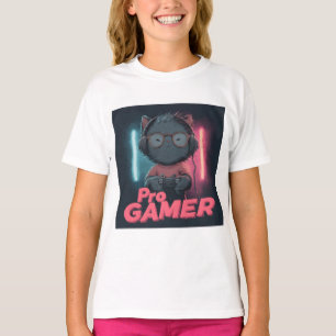 Cute Cat "Pro Gamer" with Headphones T-Shirt