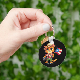 Cute Cat Puerto Rican Flag Boricua Hispanic Key Ring