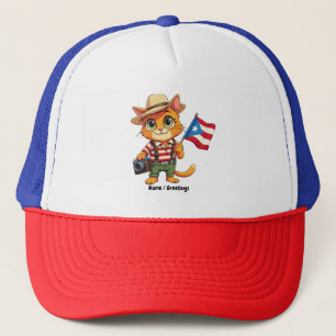 Cute Cat Puerto Rican Flag Boricua Hispanic Trucker Hat