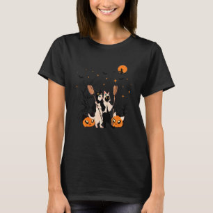 Cute Cat Pumpkin Kittens Holding Broom  Halloween T-Shirt