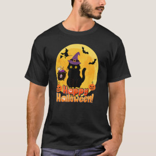 Cute Cat Pumpkins Witch Happy Halloween Graphic T-Shirt