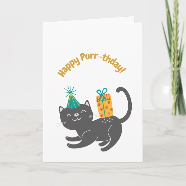 Cute Cat Pun Funny Birthday Card (Front)