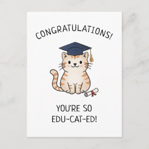 Cute Cat Pun New Grad Graduation Punny Greeting Postcard