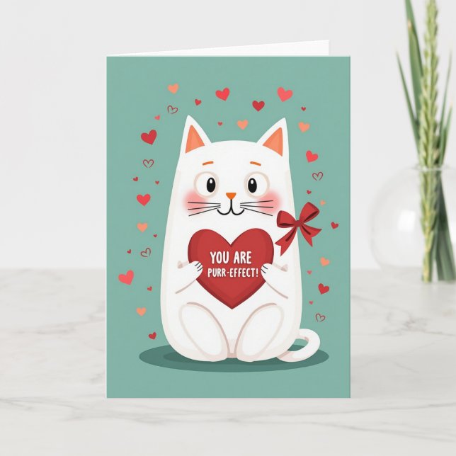 Cute Cat Purrfect Valentine Card (Front)