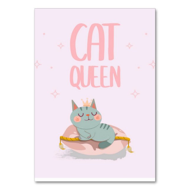 Cute Cat Queen Gift Idea, Kitten Cat Funny Gift Table Number (Front)