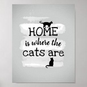 cute cat quote grey and white paint design poster