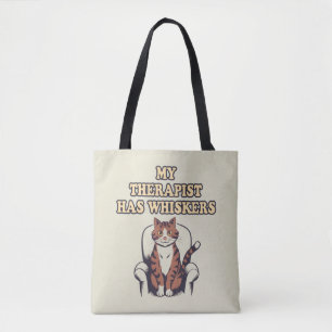 Cute Cat Quote "My Therapist Has Whiskers"  Tote Bag