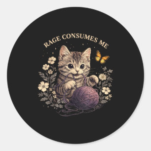 Cute cat rage consumes funny cat lovers meme classic round sticker