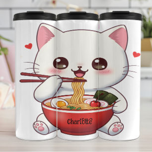 Cute Cat: Ramen Feast, Happy Hearts Thermal Tumbler