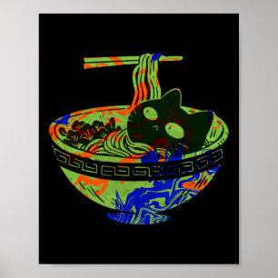 Cute Cat Ramen Noodle Bowl Spicy Noodles Tie Dye R Poster