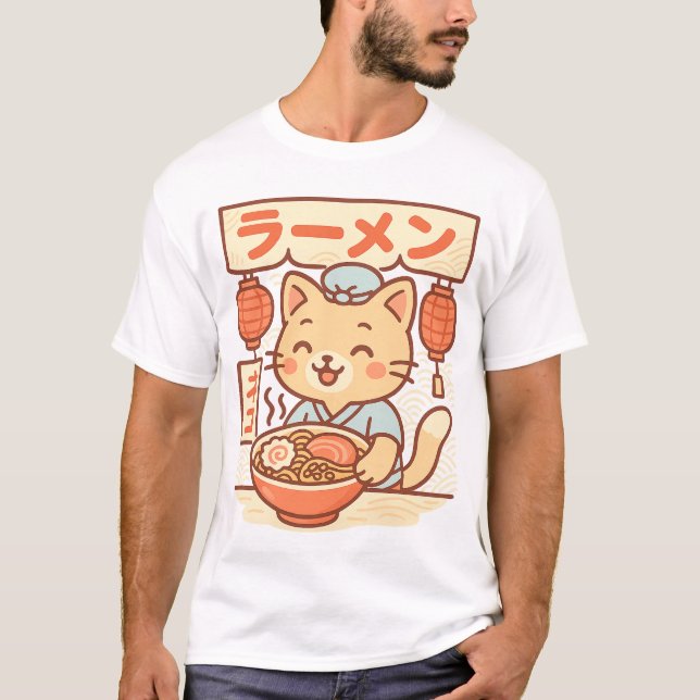 Cute Cat Ramen Shop T-Shirt | Japanese Kawaii Nood (Front)