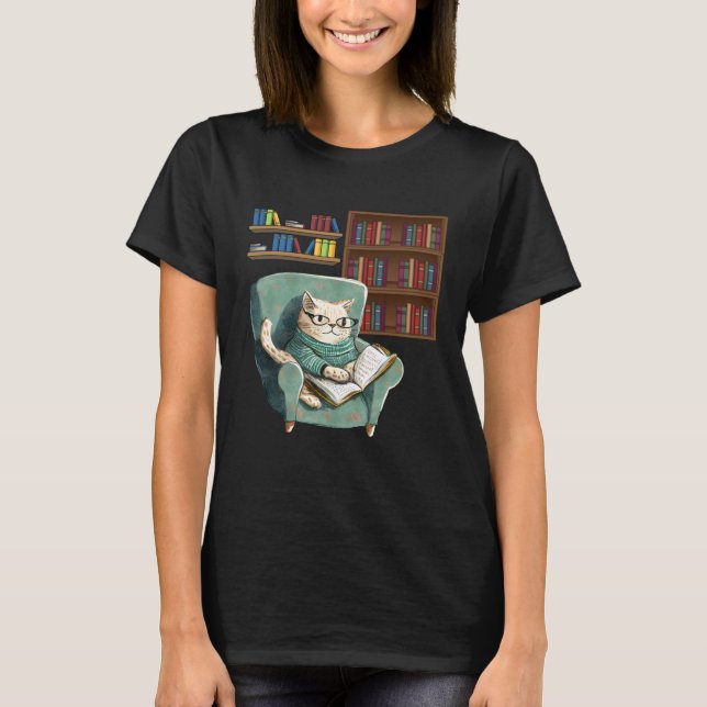 Cute Cat Reading Book Bookworms Cat  Reading T-Shirt (Front)
