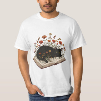 Cute Cat Reading Book Floral Book Lover for womens T-Shirt
