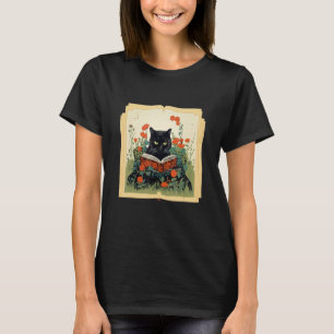Cute Cat Reading Book Teachers Pet Librarian Flora T-Shirt